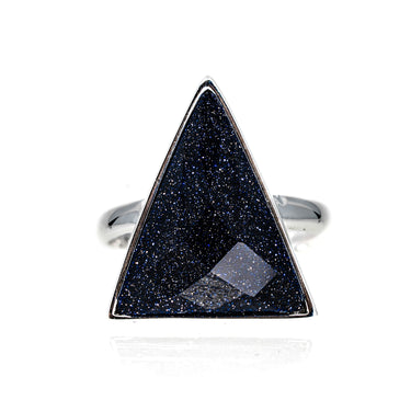 925 Sterling Silver Blue Goldstone Ring - Black Feather Design